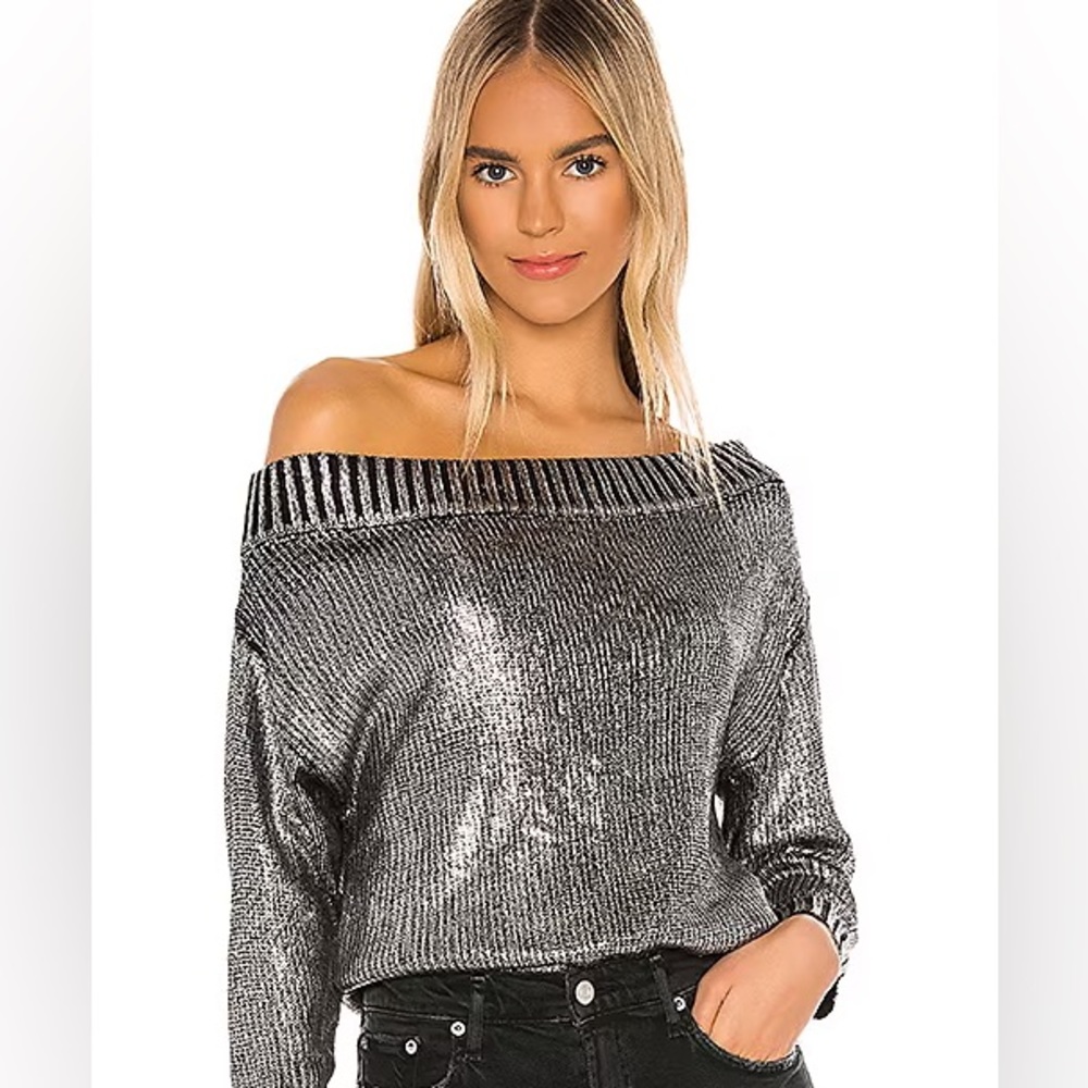 Superdown Silver Off-the-Shoulder Sweater